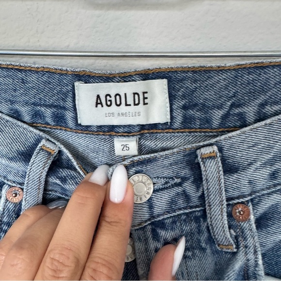 Agolde Ripped High Wasted Blue Distressed buttoned Jeans size 25 - Picture 4 of 13